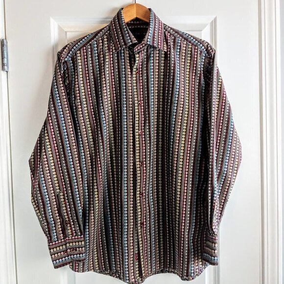 Luchiano Visconti Black Multicolor Geometric Print Cotton Shirt - Picture 1 of 5